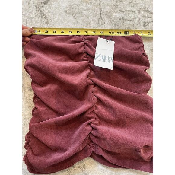 Zara Women Medium Dusty Pink Corduroy High Rise Ruched Draped Mini Skirt NWT - Picture 4 of 5